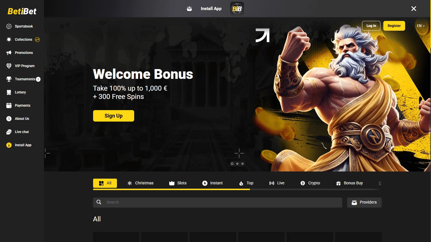 Betibet Casino games page on desktop