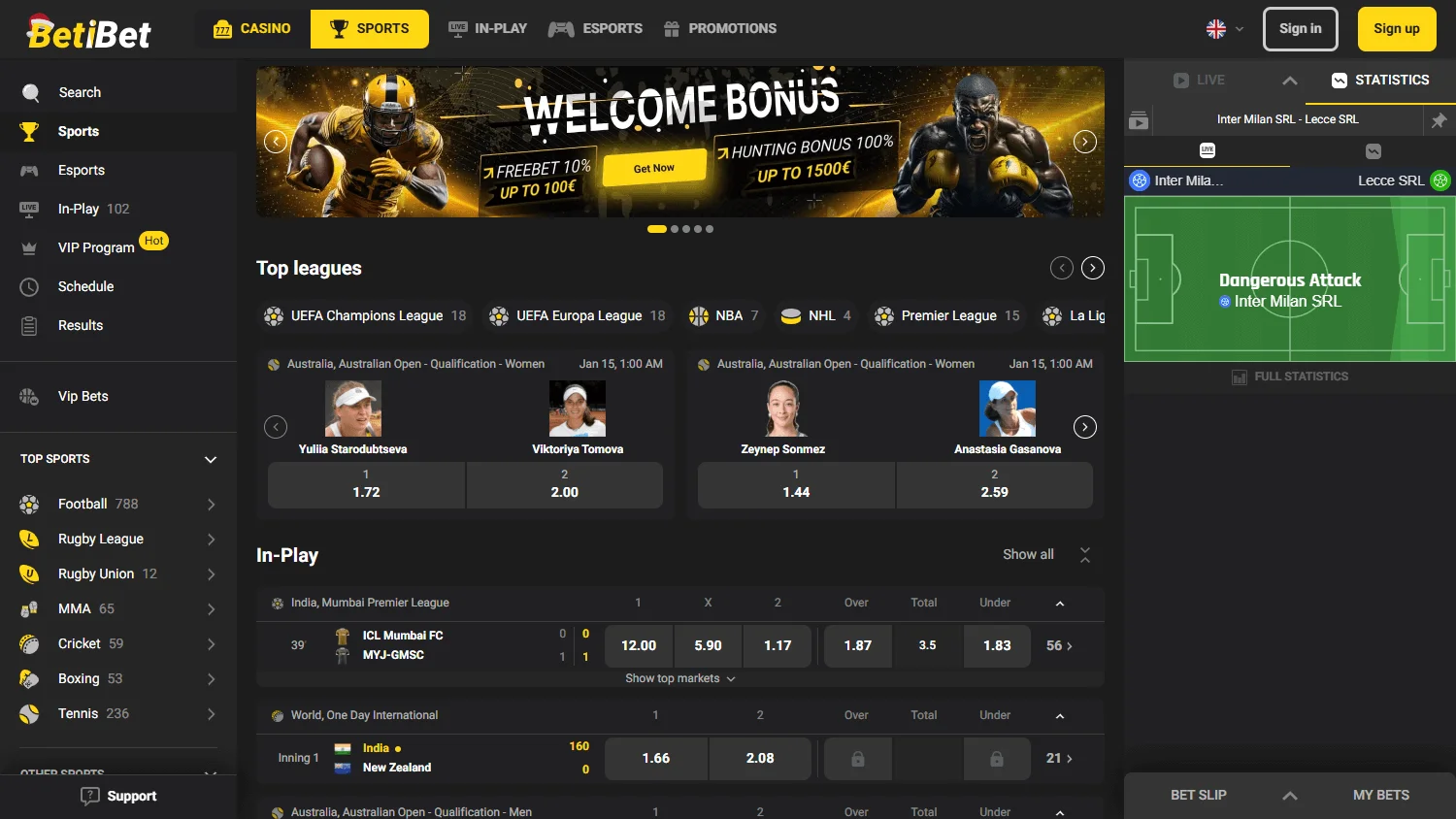 Betibet Casino home page on desktop