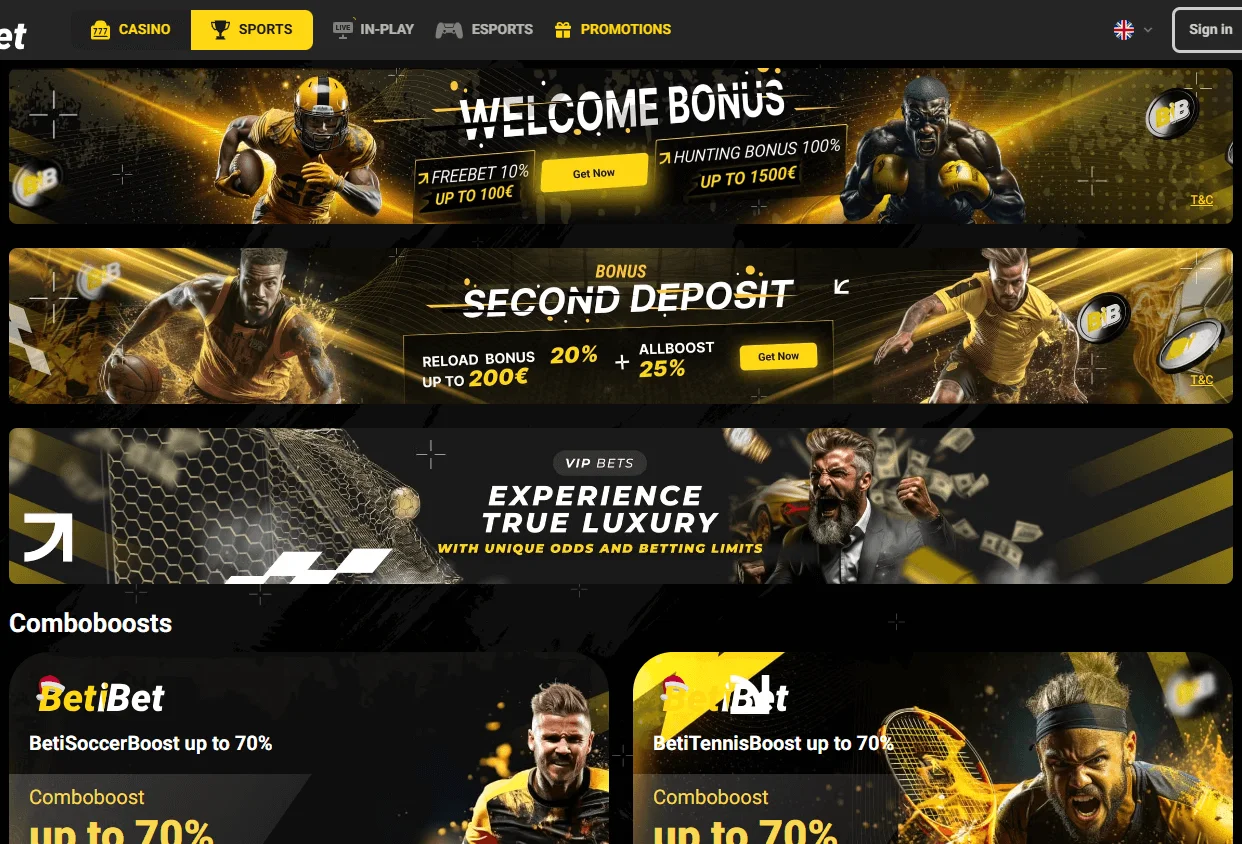 Betibet Casino promotions page on desktop